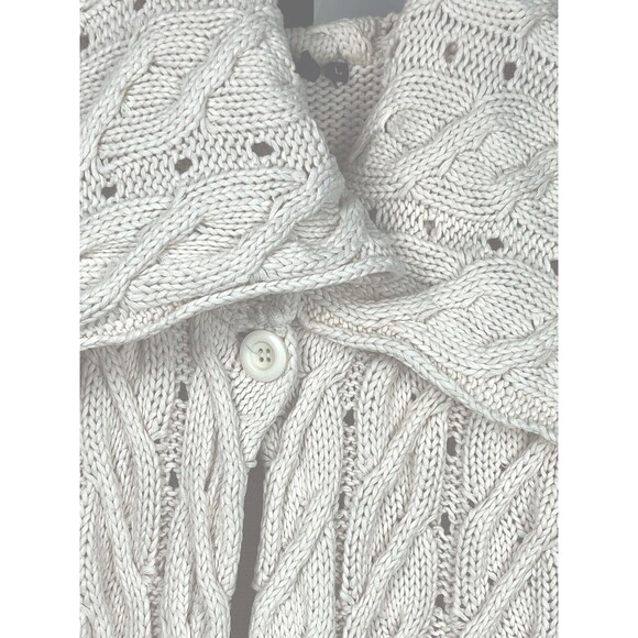 Open Cardigan Y2K Shawl Collar Sweater L Cream Chunky Knit Cottagecore Coastal - Picture 2 of 4